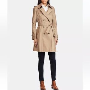 Ralph Lauren Petite Double Breasted Trench Coat, in “Sand” (Beige color)